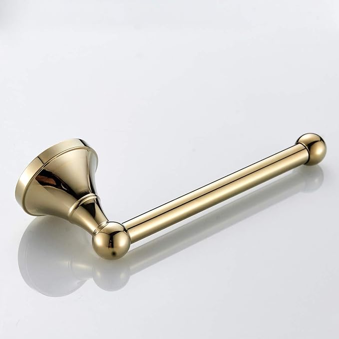Flybath Toilet Paper Holder Brass Polished Gold Wall Mount for Bathroom | Rust-proof, Heavy Duty, Sturdy, Easy to Fit, Vintage Shiny Gold Loo Roll Holder, Paper Tissue Storage, Bathroom Accessories