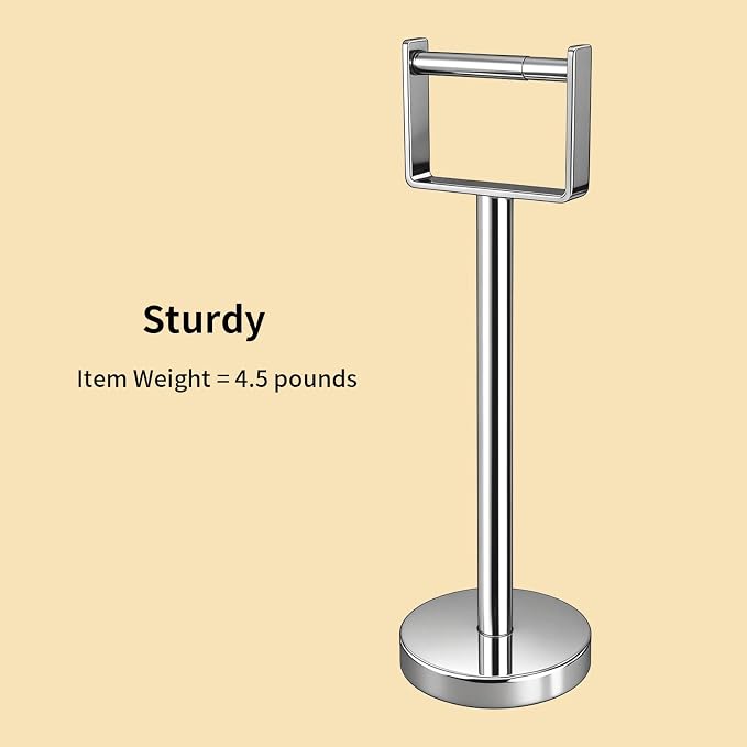 Heavy Duty Toilet Paper Holder Stand, Extra-Weighted Base No Tipping | Stainless Steel Toilet Paper Stand, Free Standing Floor Tissue Roll Holder for Bathroom, Chrome 200UP