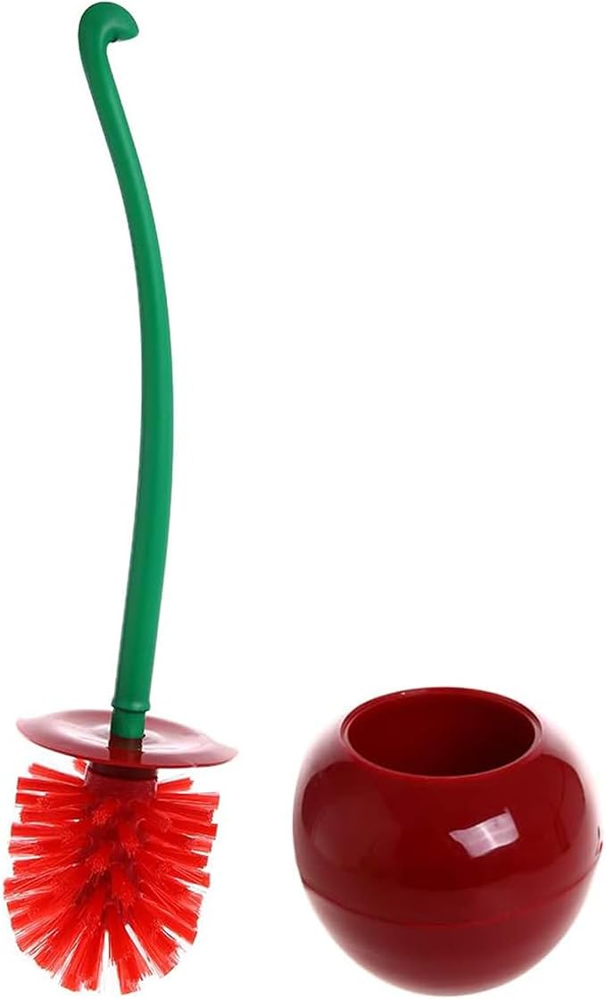 Cherry Toilet Brush with Holder Bowl&Long Handle, Bathroom Cleaning | Red Cherry Shape/ Household Bathroom Cleaner with Base/ Easy to Store/ Thick Bristles/ Deep Clean/ Rust-Resistant & Leakproof