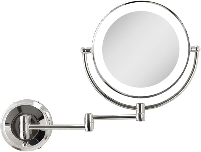 Zadro 11" LED Wall Mounted Makeup Mirror 5X/1X Shaving Mirror Cordless or Battery Operated Vanity Mirrors for Wall (Large | 5X/1X | 11" x 14.5", Chrome)