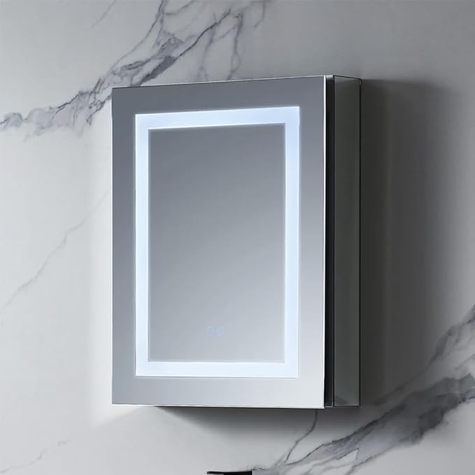 Blossom LED Lighted Bathroom Medicine Cabinet Mirror, Left Hinge, 20x26 | Bathroom Storage Cabinet, Medicine Cabinets Organizer, Vanity Mirror with Storage, Recessed/Surface Mount, Adjustable Shelves