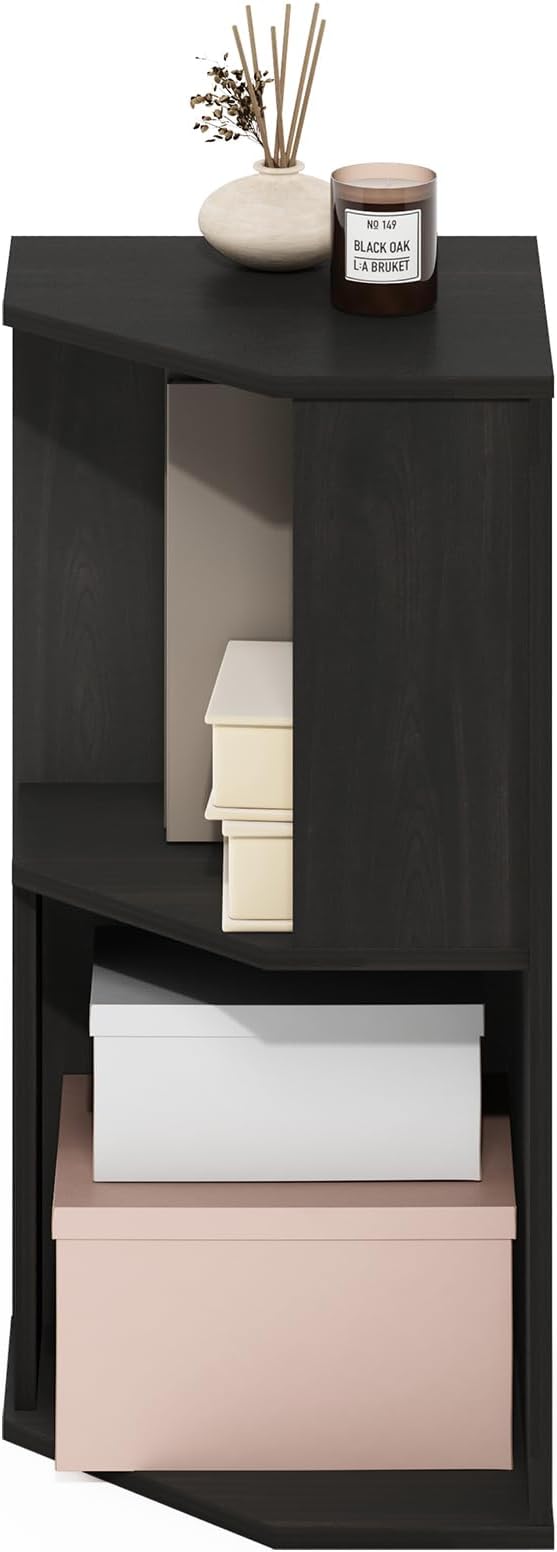 Furinno ECON Corner Shelf, 2-Tier Corner Book Shelf, Standing Storage Shelves, Cube Display Rack, Bookshelf, for Organization and Storage, Living Room, Home Office, Dark Espresso