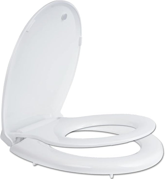 Hibbent Potty Training Toilet Seat, Built-in Magnetic Seat, Lid with Oval Cover, Never Loosen and Slow Close Convertible Toilet Seat for Kids, Adult and Child (White, Round)