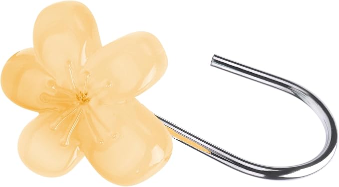 Cute Flower Shower Curtain Hooks, Glow in The Dark, Pretty Floral Themed Elegant Bathroom Decor, Yellow