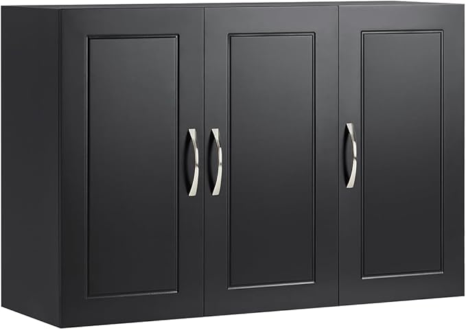 SoBuy Bathroom Wall Cabinet, Large 3-Door, 23.6 x 11.8 x 35.4 in, Black | 3-Door Wall Mount Storage Cabinet With Adjustable Shelf, Large Hidden Bathroom Cabinet For Multi-Room Use, FRG231-L-SCH