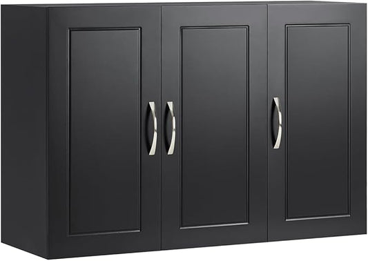 SoBuy Bathroom Wall Cabinet, Large 3-Door, 23.6 x 11.8 x 35.4 in, Black | 3-Door Wall Mount Storage Cabinet With Adjustable Shelf, Large Hidden Bathroom Cabinet For Multi-Room Use, FRG231-L-SCH
