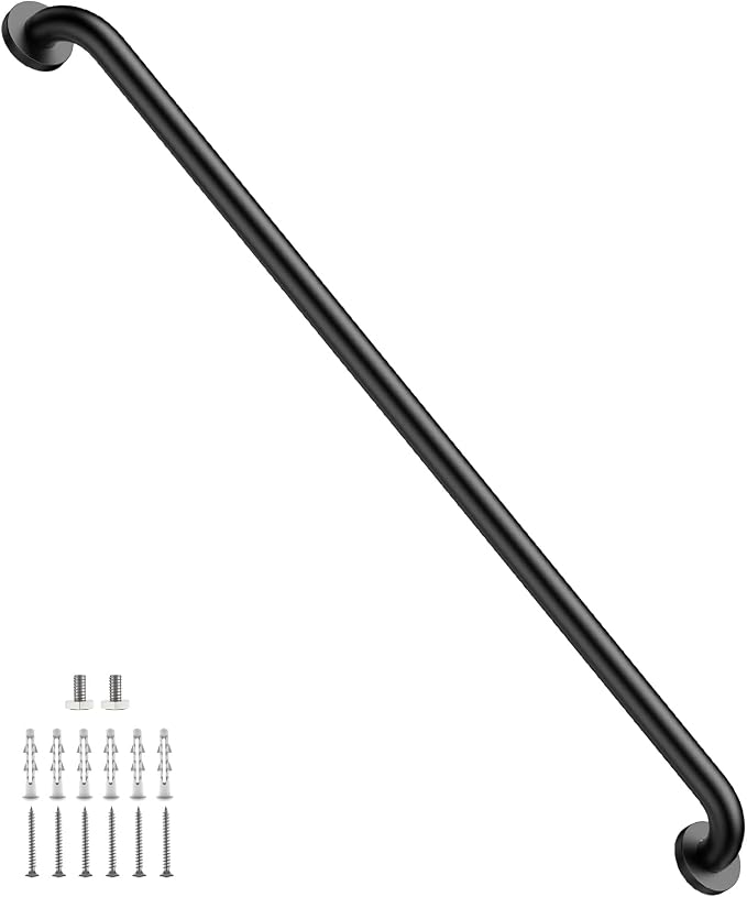 ZUEXT 42 Inch Extra Long Matte Black Stainless Steel Shower Grab Bar | Wall Mounted Shower Handle Grab Bars, Support Rail for Bathtub Shower Toilet, Seniors Elderly Handicap Safety, 1.25" Diameter