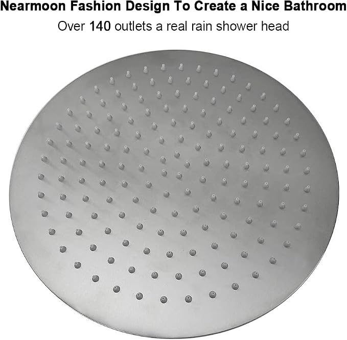NearMoon Rain Shower Head, Ultra-Thin Design-Pressure Boosting, Awesome Some Experience, High Flow Stainless Steel Rainfall Head (12 Inch, Brushed Nickel)