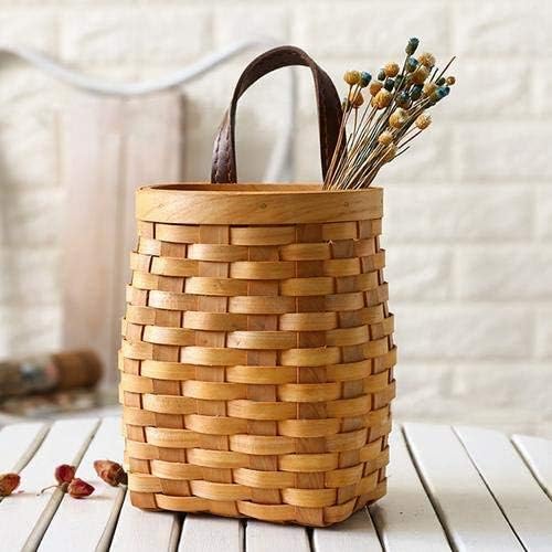 Hand-Woven Wood Storage Basket Portable Wall Hanging Flower Basket Organizer Fruit Vegetable Rattan Box Home Decoration