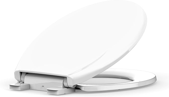 Round Toilet Seat Slow Close, 17" Round White Polypropylene Toilet Seat Cover with Never Loosen Durable Lid, Quiet and Easy to Install & Clean