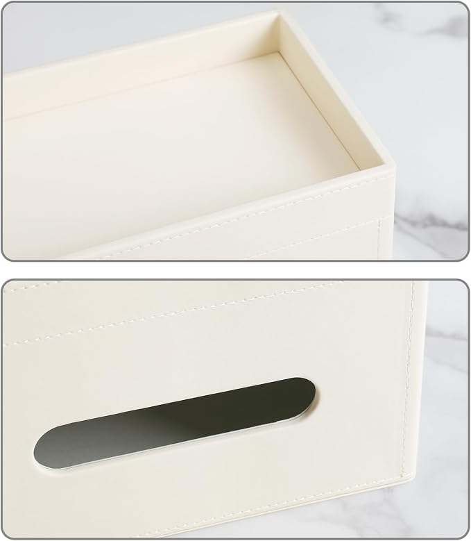 Plus Size Tissue Box Cover, Rectangle Tissue Box Organizer, Beige | Fit 180/230 Count Tissue Boxes, Storage Tray, PU Leather Large Tissue Box Cover, Rectangular Tissue Box Holder for Bathroom