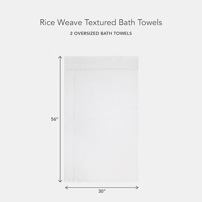 Texere 100% Organic Cotton Rice Weave Jacquard 700 GSM Luxury Bath Towel Sets - Ultra Soft and Absorbent Hotel and Spa Quality (Rice Weave, Bright White, 2 Bath Towels)