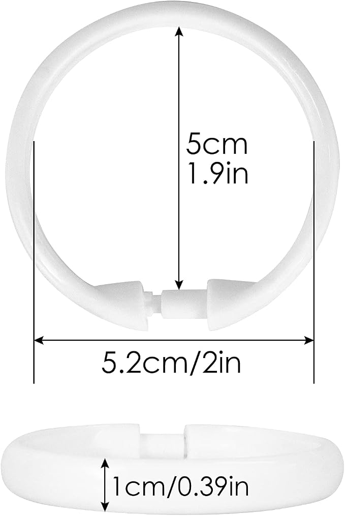 12 Packs Circular Shower Curtain Rings, Plastic Curtain O Rings Hooks for Bathroom, Glide Easily on Bathroom Shower Rod (White)