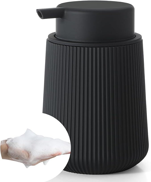 YAUKPH Striped Foaming Hand Soap Dispenser Black | with Leak-Proof Pump for Bathroom and Kitchen Countertop 11oz