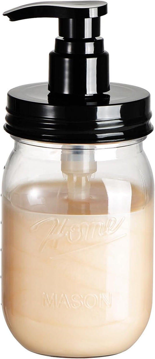 Amolliar Plastic Mason Jar Soap Dispenser with Pump Lid - 16OZ | Refillable BPA-Free Hand Soap Dispenser Set with Cute Lables, Farmhouse Decor for Kitchen Bathroom Liquid Dish Soap Lotion