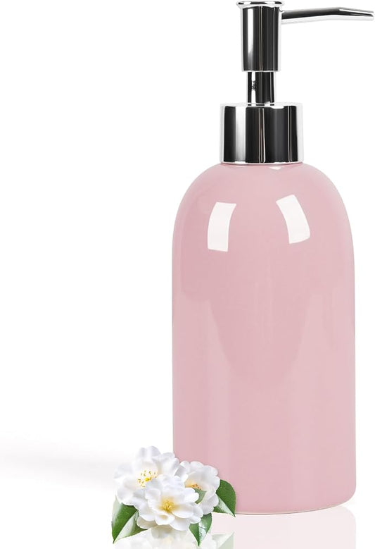 Natheeph Soap Dispenser for Bathroom/Kitchen Fill Hand Soap/Dish Soap, 14OZ | Soap Pump Dispenser Bottle, Ceramic Soap Dispenser Refillable Shampoo/Lotion/ Liquid/Detergent for Bathroom/Kitchen (Pink)