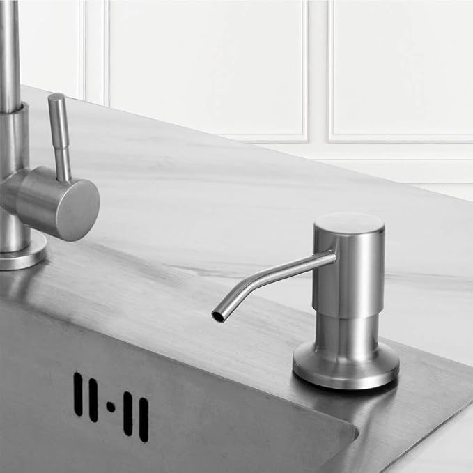 Soap Dispenser for Kitchen Sink, Built in Sink Soap Dispenser Lotion Dispenser with 17 Ounce Bottle, Stainless Steel Sink soap Dispenser, Brushed Nickel