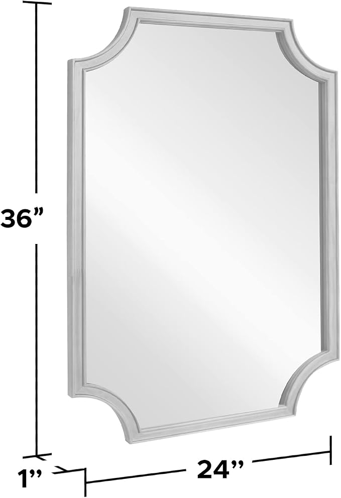 24" x 36" Full Scalloped Corners Arch Rectangle Wall Mirror with Wood Frame for Entryway, Living Room or Bedroom Home Decor - Light Woodgrain [24" x 36" Black]