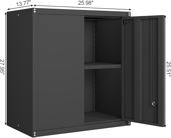 GREATMEET Locking Metal Wall Cabinets for Garage, Garage Cabinets Wall Mount, Steel Floating Hanging Storage Cabinet with Doors and Adjustable Shelf for Utility Room | 27.95" H Wall Mount Storage Cabinet, Steel Hanging Utility Tool Cabinet for Garage S...