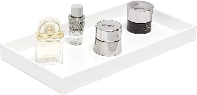 ROYALITA Acrylic Tray for Countertop, Guest Towel Holder Tray for Bathroom | Vanity Trays for Napkin Perfume Jewelry Makeup, Bathroom Tray for Soap Dispenser, Aromatherapy, Cup & Candle, White