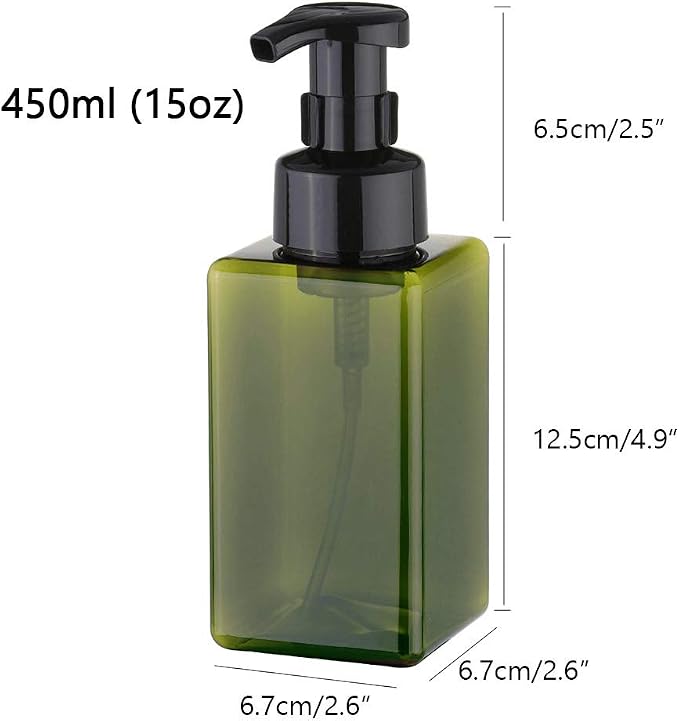 Foaming Soap Dispenser, 15oz Plastic Refillable Pump Bottle, 2 Pack, Green | Hand Dispenser for Liquid Soap, Shampoo & Body Wash – Saves Soap with Rich Foam, Reusable, Easy to Refill, BPA-Free