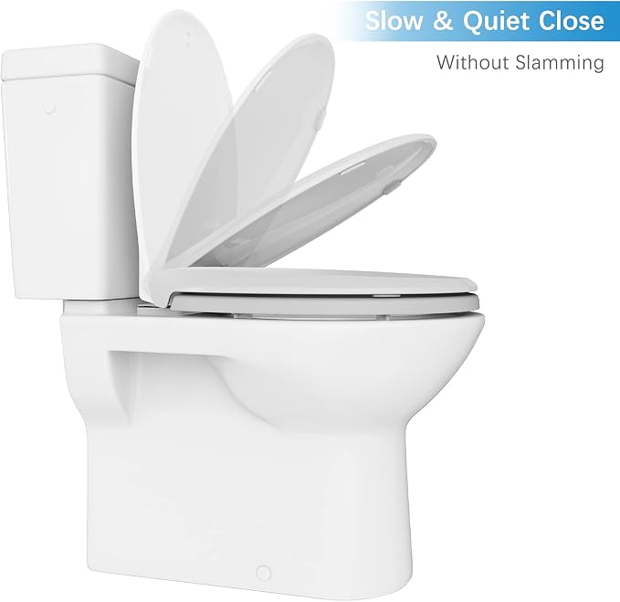 Round Toilet Seat with Slow Soft Close, Durable Toilet Seat Round, Never Loosens, Easy Clean and Install, White Toilet Seat Fit for Round Toilets