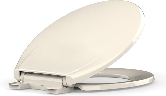 17" Round Almond Slow Close Toilet Seat, Polypropylene Toilet Seat Cover with Never Loosen Lid, Quiet and Easy to Install and Clean