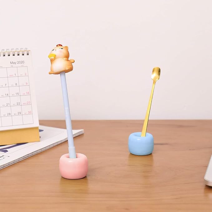 Mini Ceramics Toothbrush Holder Stand for Bathroom Vanity Countertop, Handmade Couple Toothbrush Head Holder, Shaver Holder and Office Pen Holder, Pink&Blue, Pack of 2