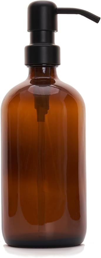 Diahom Soap Dispenser Glass Stainless Steel Pump 16 Oz for Kitchen Hand Dish