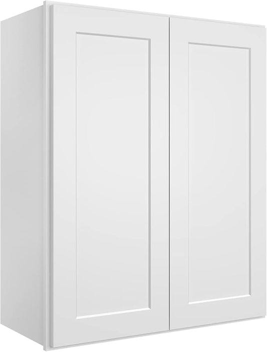 ROOMTEC Wood Wall-Mounted Cabinet,Bathroom Medicine Cabinet with Adjustable Shelves and 2 Soft-Close Doors,Laundry Storage Cabinet for Bathroom,Kitchen,Living Room 12" D*30" W*36" H,Shaker White