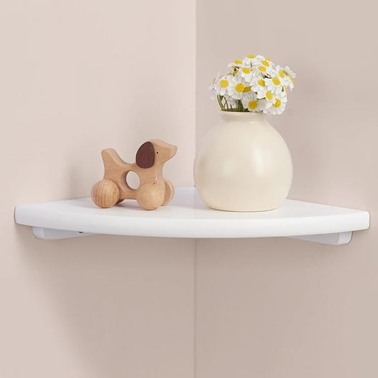Gieanoo White Corner Wall Shelf 9inch Solid Oak Wood Floating Corner Shelf with Wire Hole Corner Wall Storage Display Shelves for Living Room Bedroom Bathroom Kitchen