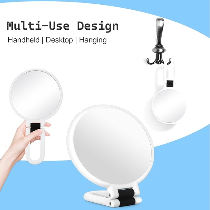80X Magnification Vanity Mirror, 360° Adjustable Handle, Foldable Double-Sided Mirror, Handheld/Wall-Mounted/Desk-Mounted, Suitable for Makeup, Eyebrow Grooming, Portable Beauty Tool (White)