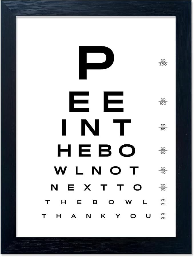 Funny Bathroom Signs Eye Chart Canvas Wall Art Framed Black and White Bathroom Wall Art Humor Fun Toilet Print Poster Home Picture Wall Decor