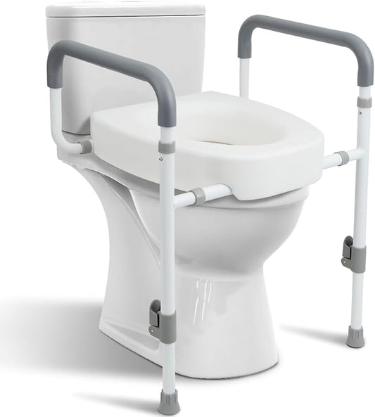 Toilet Seat Risers for Seniors with Handles, 3.5-inch Rise | Raised Toilet Seat with Handles for Seniors, Elevated Toilet Riser for Handicap & Elderly, Assists Standing & Sitting