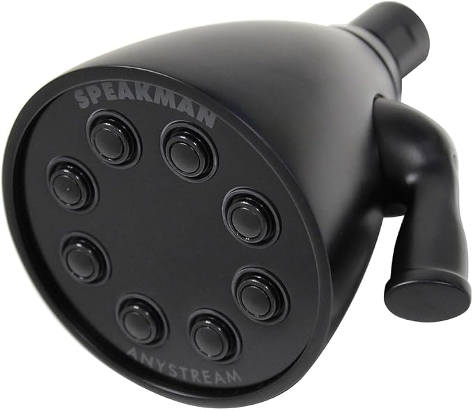 Speakman S-2251-MB Signature Icon Anystream High Pressure Adjustable Solid Brass Shower Head, 2.5 GPM, Matte Black