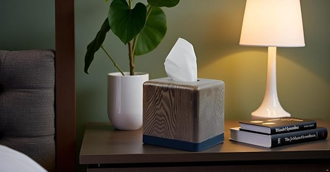 Hymmah Wooden Texture Square Tissue Box Cover Cube Tissue Holder Unique Design Klenex Box Dispenser for Bathroom Vanity Counter Tops Also Great for Bedrooms and Living Rooms