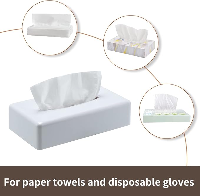 Y-in Hand Tissue Box Cover, Rectangular White Wall Mounted Facial Paper Holder Dispenser, Prefert for Storage on Bathroom Vanity, Kitchen, Night Stand, Countertops Office and Car.