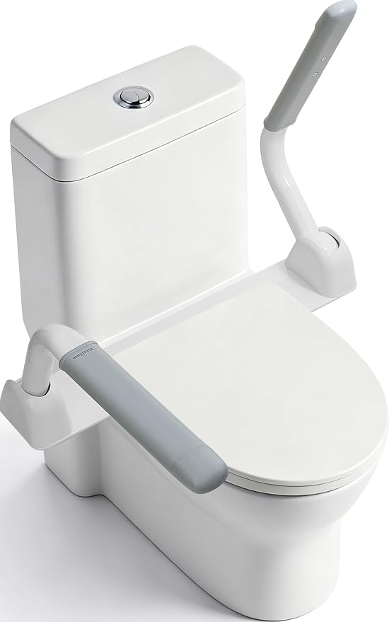 Toilet Safety Rails for Seniors – 500 lb Flip-Up Arms to Help You Stand, No-Drill Sit-to-Stand Support Rails, Toilet Hand Rails & Bars for Elderly, Handicapped & Disabled