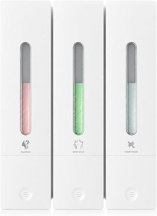 Shampoo and Conditioner Dispenser - Wall-Mounted 3-Chamber Shower Soap Dispenser, No-Drill, 1200ML Capacity, for Bathroom & Hotel