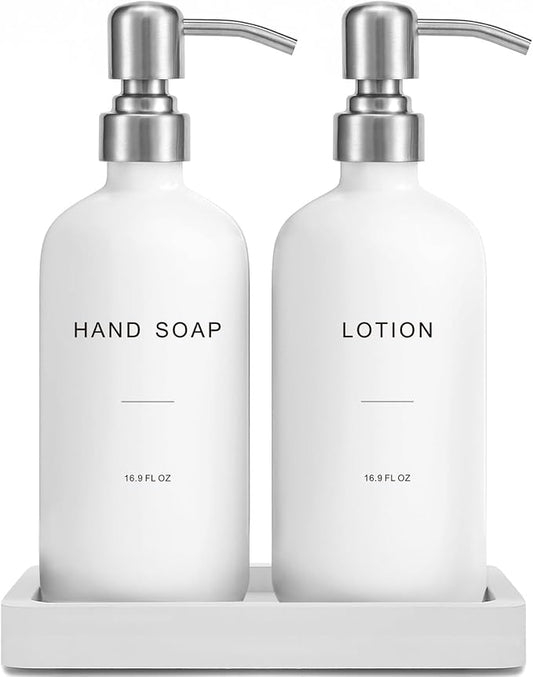 Prus Waso White Soap Dispenser Bathroom Set, Silver & White | Hand and Lotion Dispenser with Pump, Perfect for Bathroom Essentials for New Home