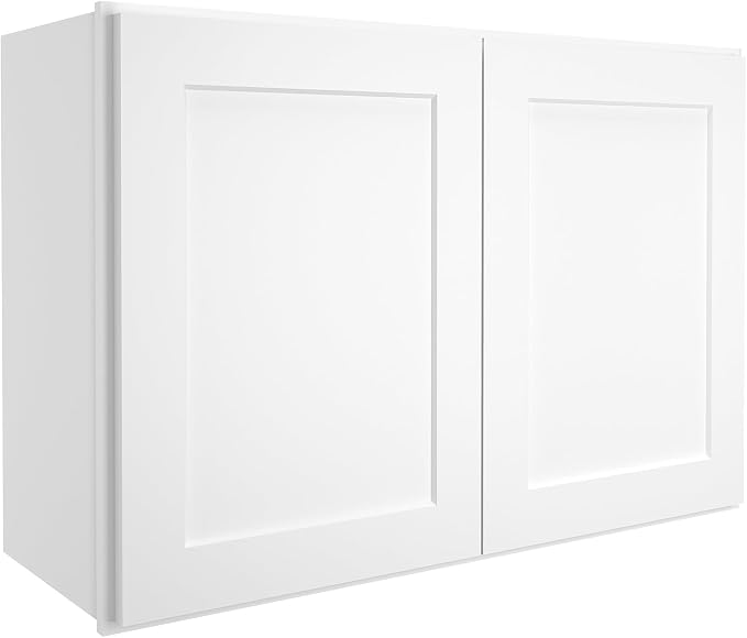 ROOMTEC Wood Wall-Mounted Cabinet,Bathroom Medicine Cabinet with Adjustable Shelf and 2 Soft-Close Doors,Laundry Storage Cabinet for Bathroom,Kitchen,Living Room 12" D*36" W*24" H,Shaker White
