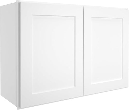ROOMTEC Wood Wall-Mounted Cabinet,Bathroom Medicine Cabinet with Adjustable Shelf and 2 Soft-Close Doors,Laundry Storage Cabinet for Bathroom,Kitchen,Living Room 12" D*36" W*24" H,Shaker White