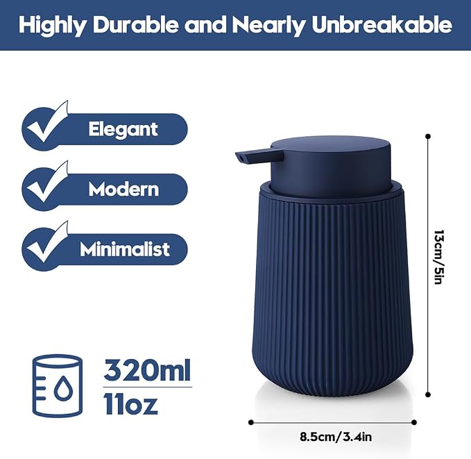 YAUKPH Striped Liquid Hand Soap Dispenser Navy Blue | with Leak-Proof Pump for Bathroom and Kitchen Countertop 11oz