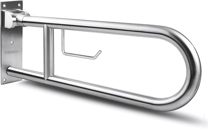 Toilet Grab Bar Stainless Steel Handicap Rails Grab Bars Bathroom Support for Elderly Disabled Safety Hand Railing Guard Frame Shower Assist Aid Handrails Hand Grips (29.5 Inches with Paper Holder)