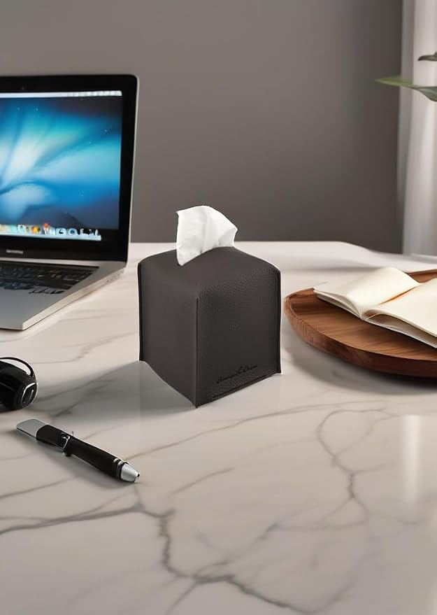 Premium PU Leather Tissue Box Holder - Elegant Hotel-Style Tissue Box Cover for Home, Office & Car Décor, Tissues Cube Organizer for a Natural & Classic Look (Espresso 2 Pack)