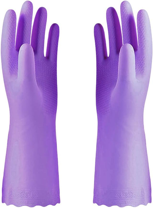 Alimat PluS Purple Kitchen Gloves Latex Free, Cotton Liner, 1 Pair, Medium | Reusable Dishwashing Gloves with Non Slip Embossed Texture, Waterproof Cleaning Gloves for Laundry, Gardening