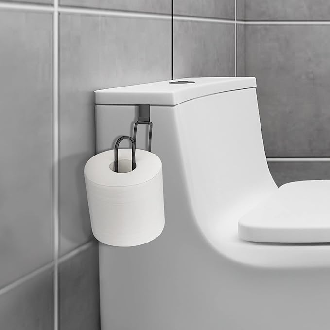 Over the Tank Toilet Paper Holder, Metal Toilet Paper Holder, Black | Toilet Paper Roll Holder, Bathroom Toilet Paper Storage, Space Saving for Bathroom
