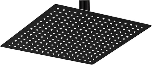 12 Inch Rain Shower Head, 12" Square Rainfall & High Pressure Stainless Steel Bath Showerhead, 1/16" Ultra Thin, Waterfall Full Body Coverage with Silicone Nozzle, Matte Black Finish | Square Rain Bathroom Showerhead, High Flow, Large Stainless Steel, ...