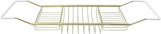 Sewroro Stainless Steel Bathtub Tray Telescopic Bath Rack Storage Organizer Over Tub Tray for Home Bathing Phone Holder (Golden)