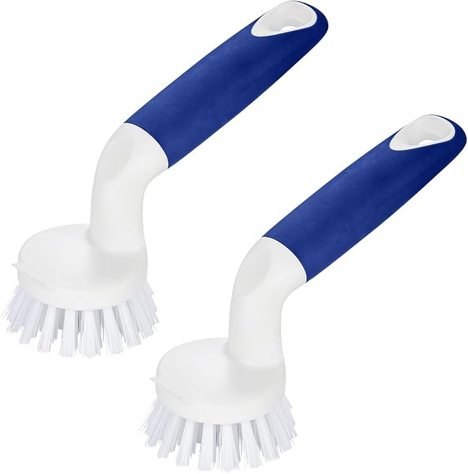 CELOX 2 Pack Dish Brush, Dishwashing Scrubber & Scraper with Handle, Wand, Kitchen Scrub Brush for Sink Grout Cleaning